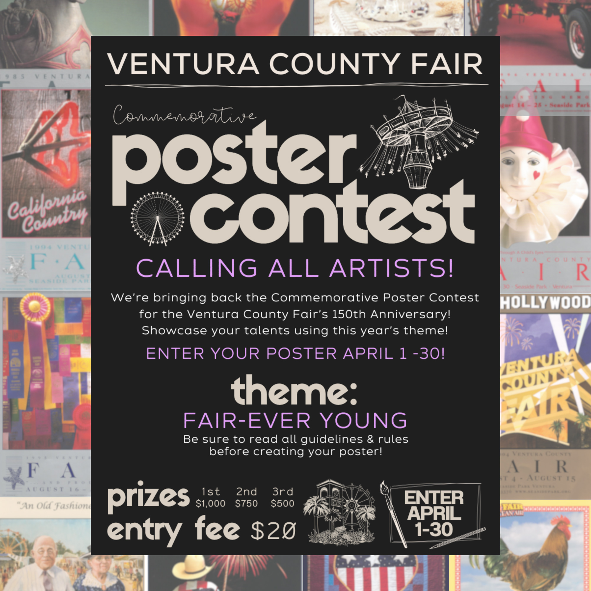 2024 Ventura County Fair Commemorative Post Contest call-to-action graphic, links to the details page: https://venturacountyfair.org/fair/applications/commemorative-poster-contest/